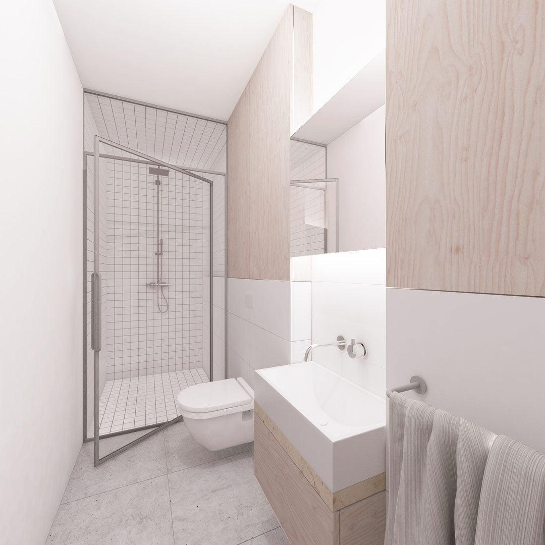 Vizualizace malé koupelny ve vile v Pozlovicích