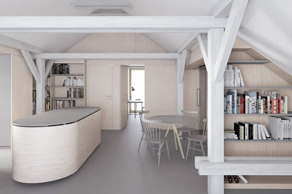 studie interiéru podkrovního bytu ve vile v Pozlovicích