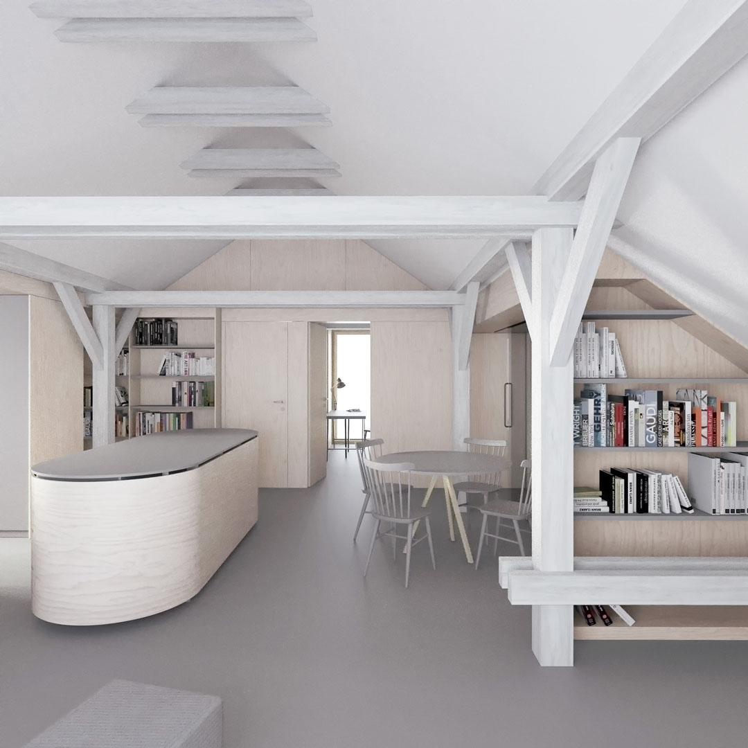 Vizualizace interiéru podkroví ve vile v Pozlovicích