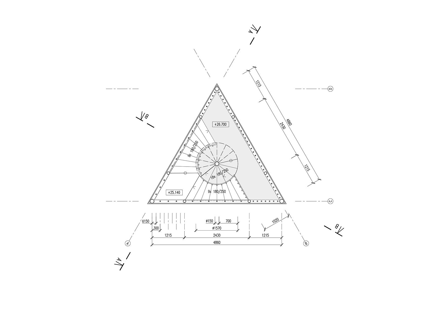 Rozhledna pod Holednou půdorys úrovně pod vyhlídkovou plošinou