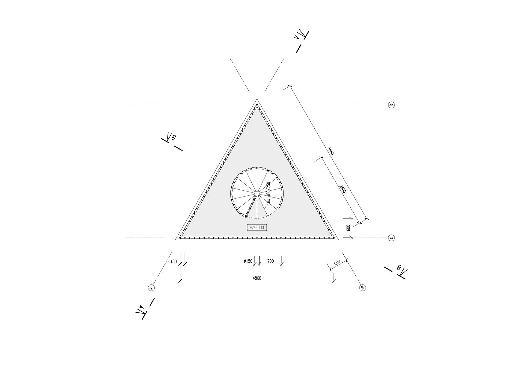 Rozhledna pod Holednou půdorys úrovně s vyhlídkovou plošinou 30 m nad terénem